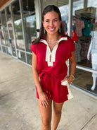 Quite a Pair Brick Red Short Set with Contrast Accents - A'Bekah's Boutique