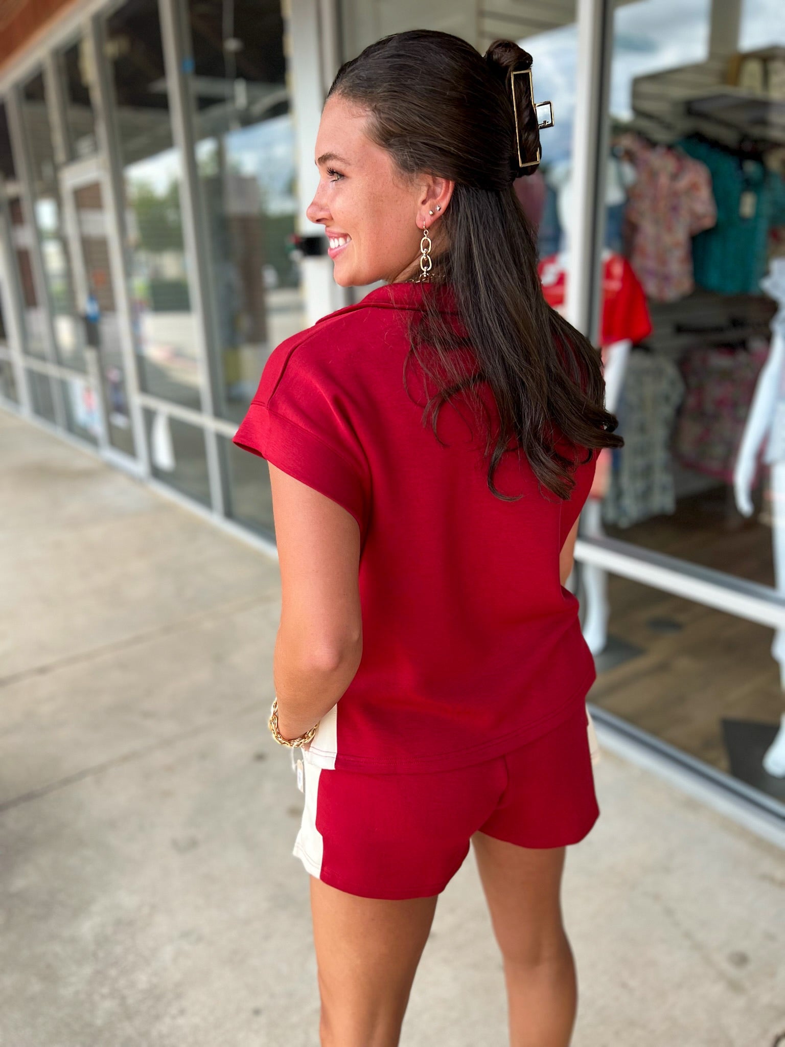 Quite a Pair Brick Red Short Set with Contrast Accents - A'Bekah's Boutique