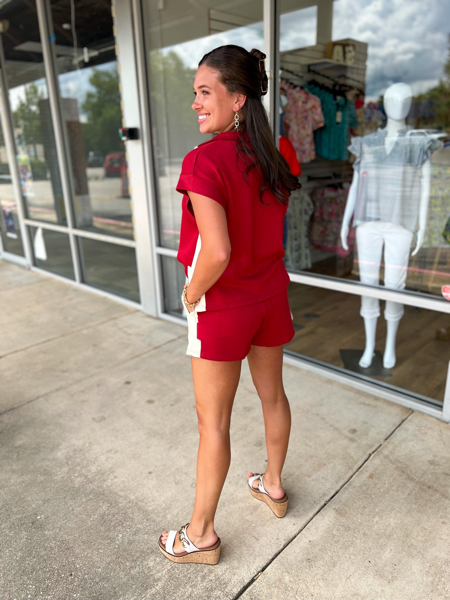 Quite a Pair Brick Red Short Set with Contrast Accents - A'Bekah's Boutique