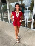Quite a Pair Brick Red Short Set with Contrast Accents - A'Bekah's Boutique