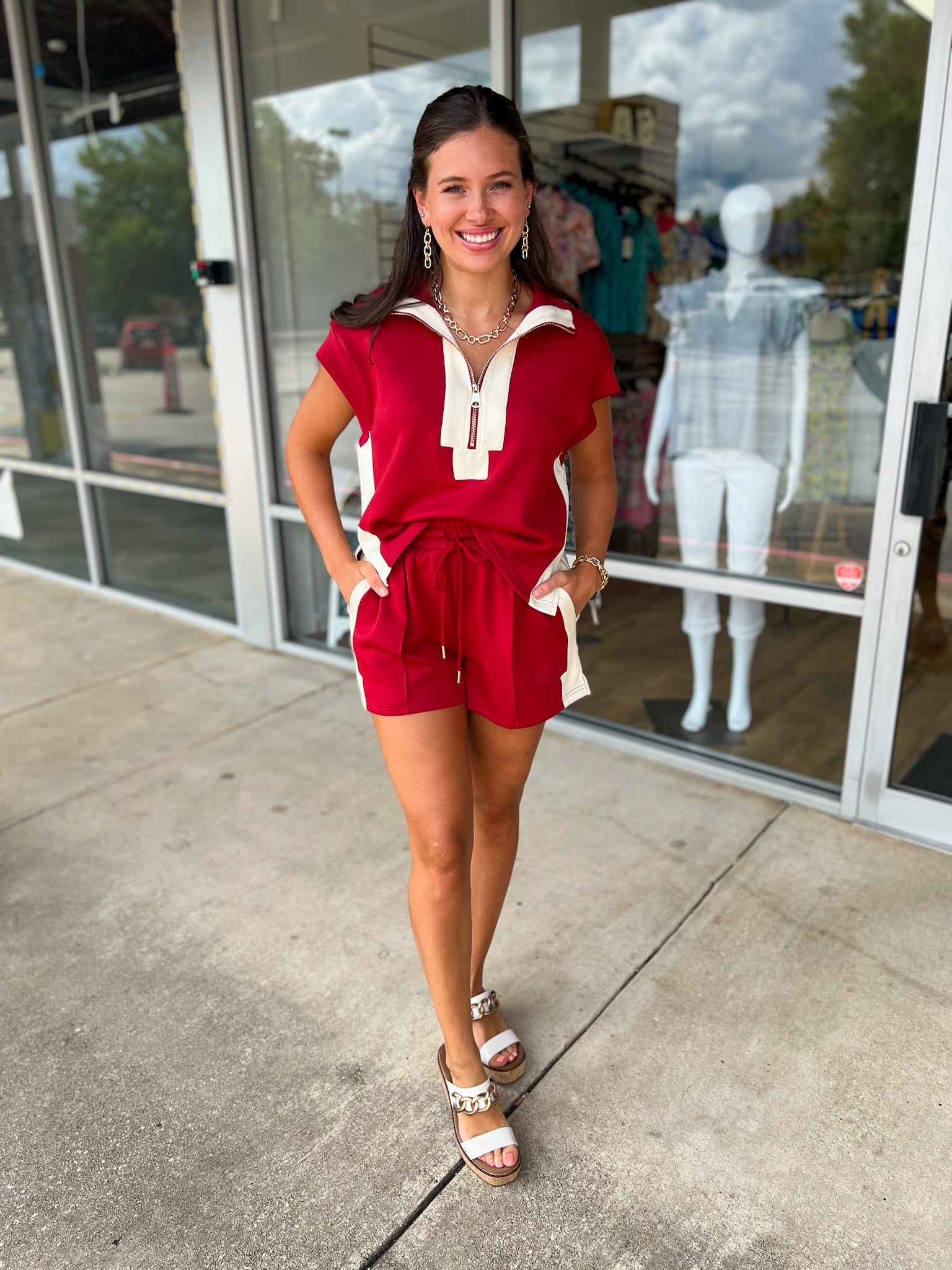 Quite a Pair Brick Red Short Set with Contrast Accents - A'Bekah's Boutique