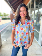 Quite the Catch Light Blue Floral Short Sleeve Top - A'Bekah's Boutique