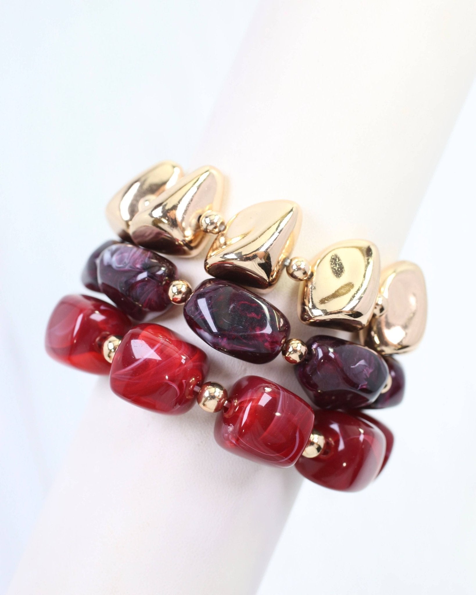 Rayna Beaded Bracelet Set Burgundy - A'Bekah's Boutique