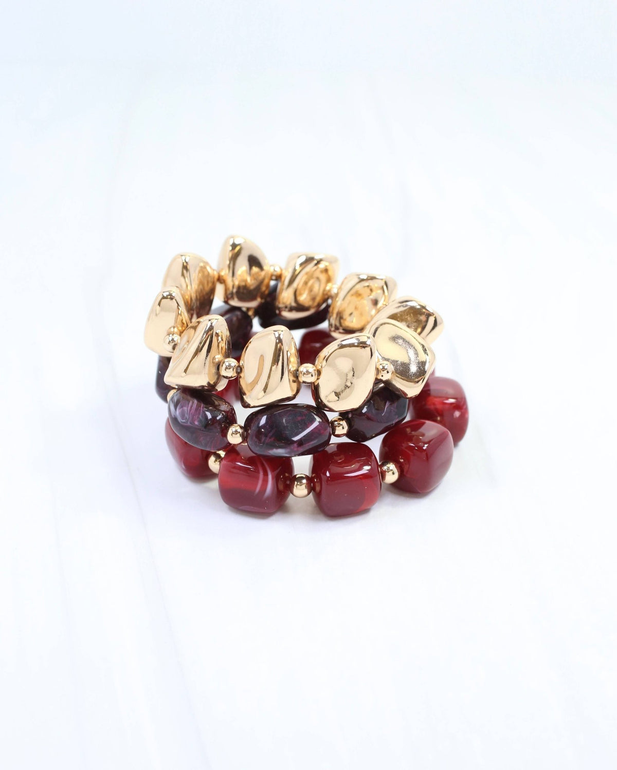 Rayna Beaded Bracelet Set Burgundy - A'Bekah's Boutique
