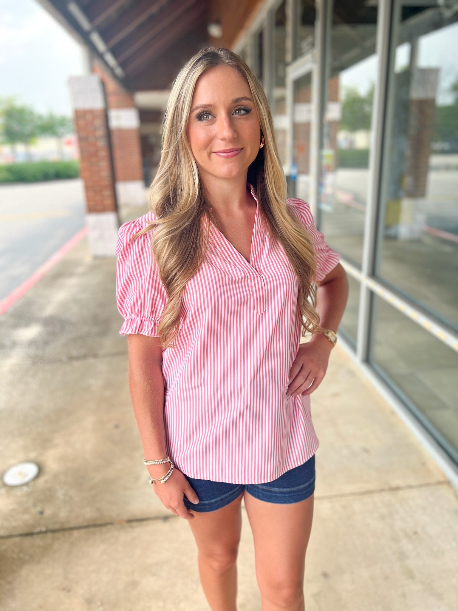Ready For Love Pink Striped V - Neck Top - A'Bekah's Boutique