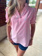Ready For Love Pink Striped V - Neck Top - A'Bekah's Boutique