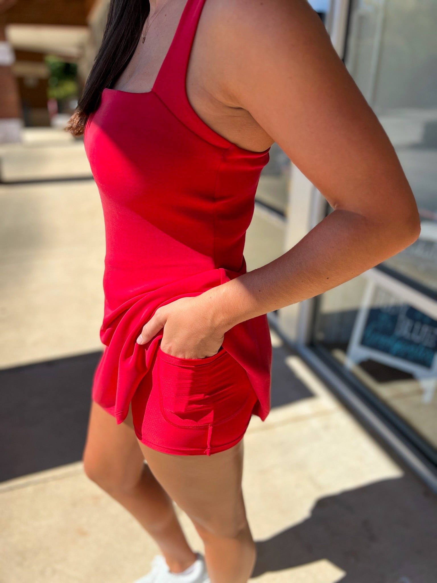 Red Active Dress with Built In Shorts - A'Bekah's Boutique