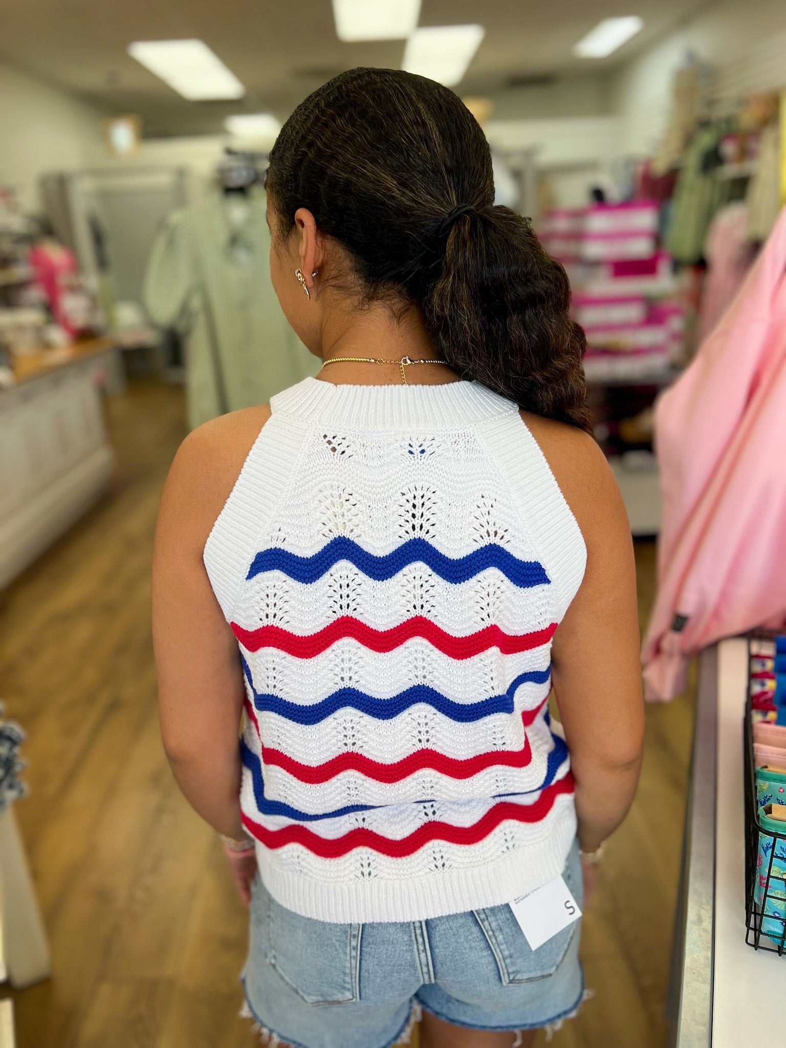 Red and Blue Striped Lightweight Sleeveless Sweater - A'Bekah's Boutique