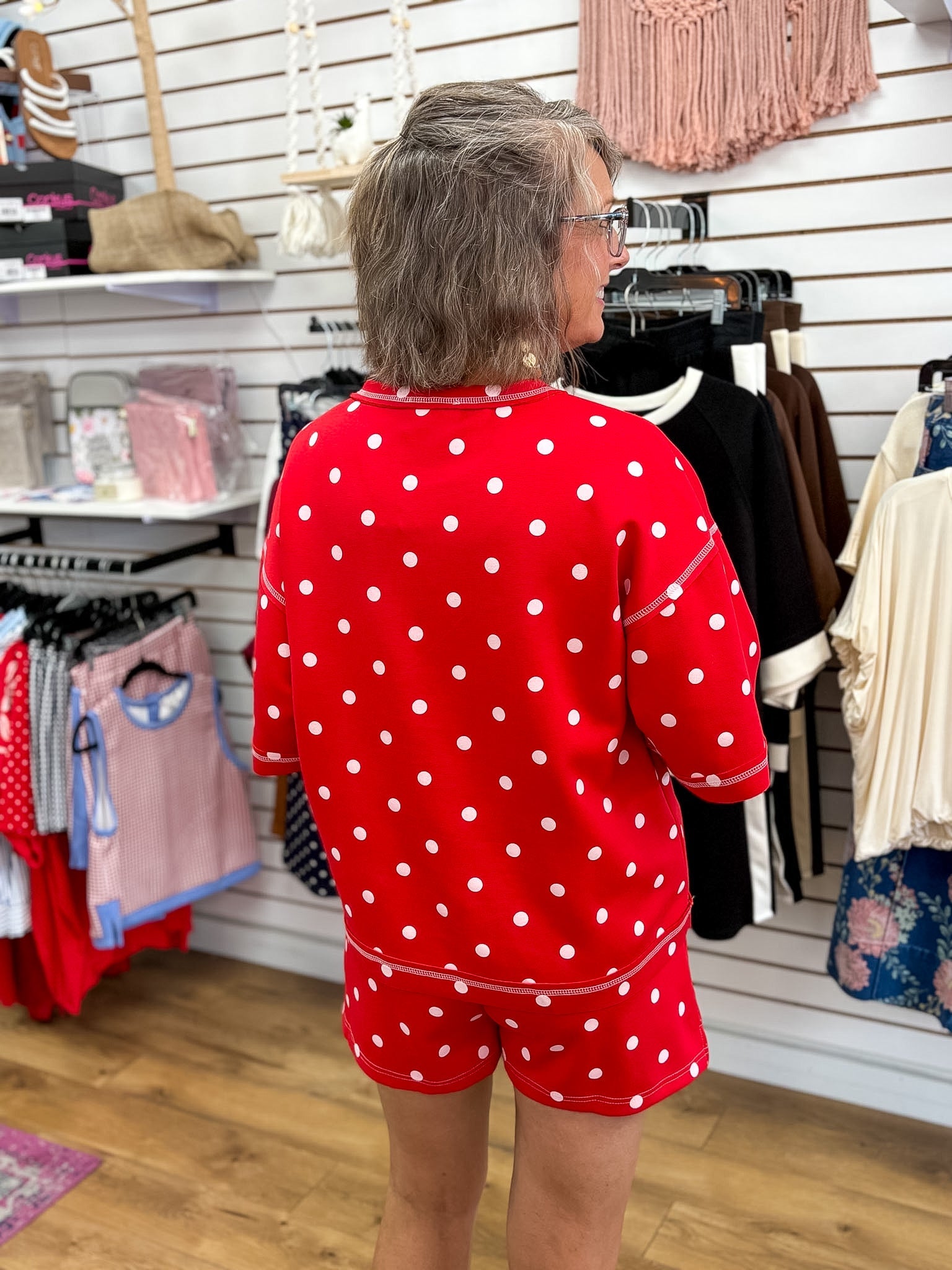 Red and White Polka Dot Heavy Scuba Top and Shorts Set - A'Bekah's Boutique