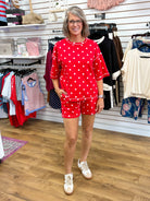 Red and White Polka Dot Heavy Scuba Top and Shorts Set - A'Bekah's Boutique
