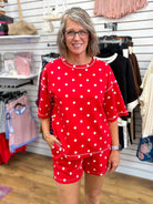 Red and White Polka Dot Heavy Scuba Top and Shorts Set - A'Bekah's Boutique