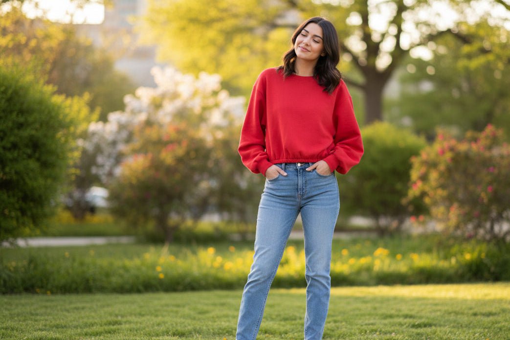 Red Cropped Long Sleeve Sweatshirt - A'Bekah's Boutique