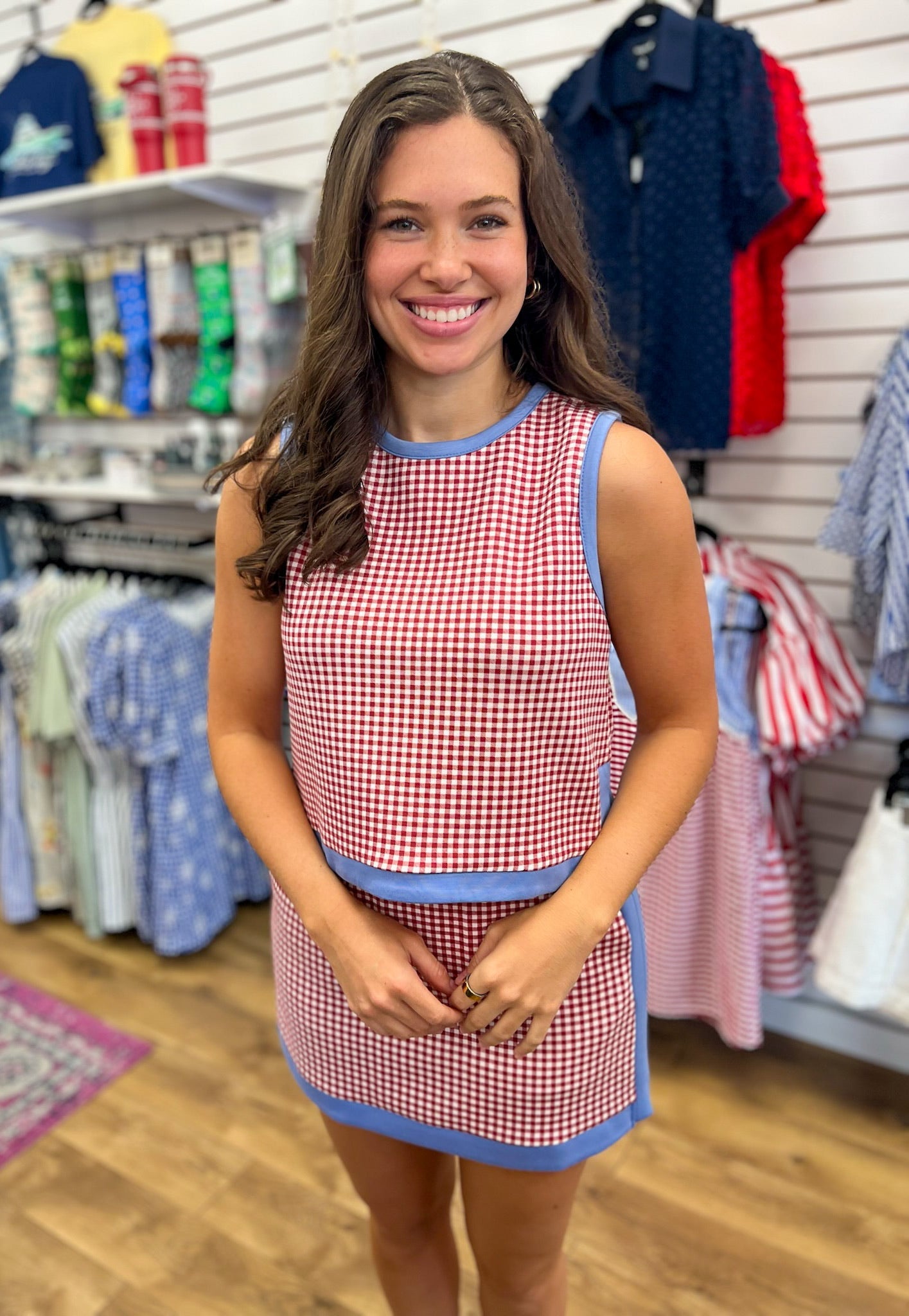 Red Gingham Sleeveless Skort Set with Pockets - A'Bekah's Boutique