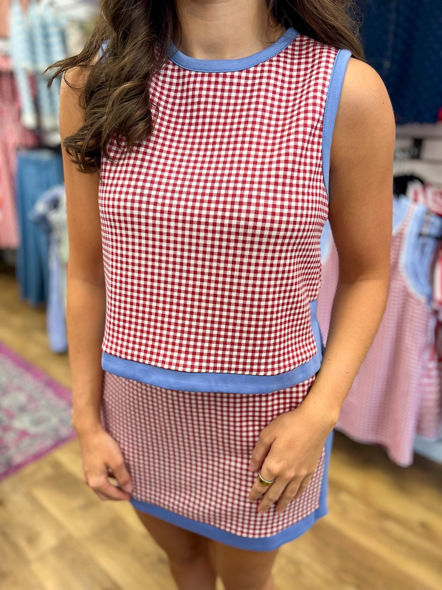 Red Gingham Sleeveless Skort Set with Pockets - A'Bekah's Boutique