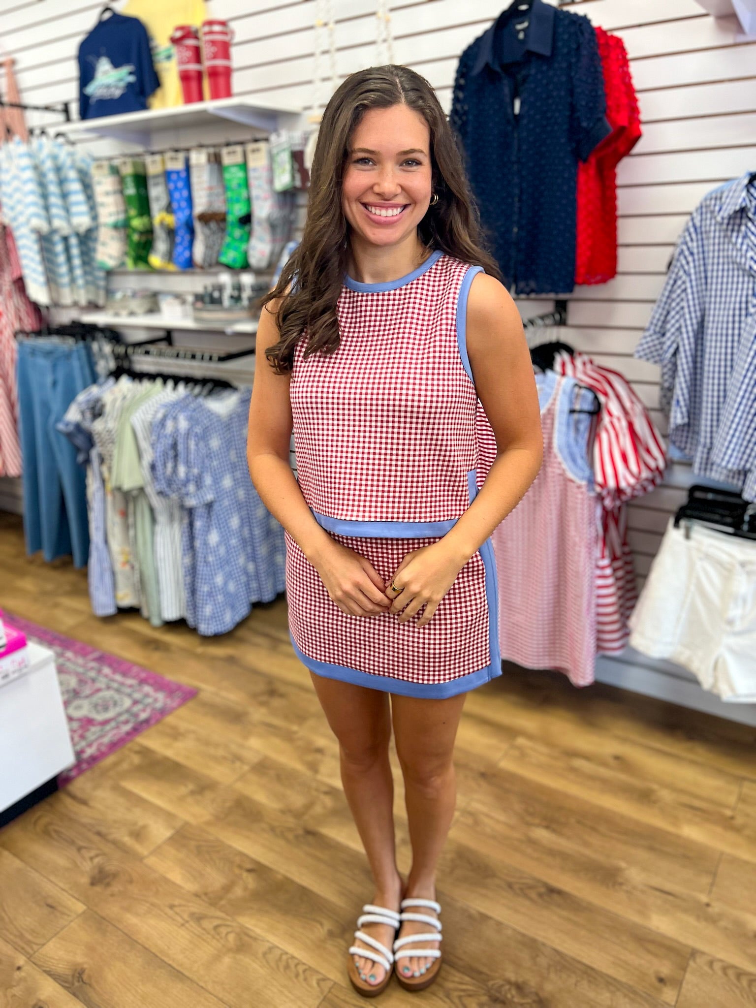 Red Gingham Sleeveless Skort Set with Pockets - A'Bekah's Boutique