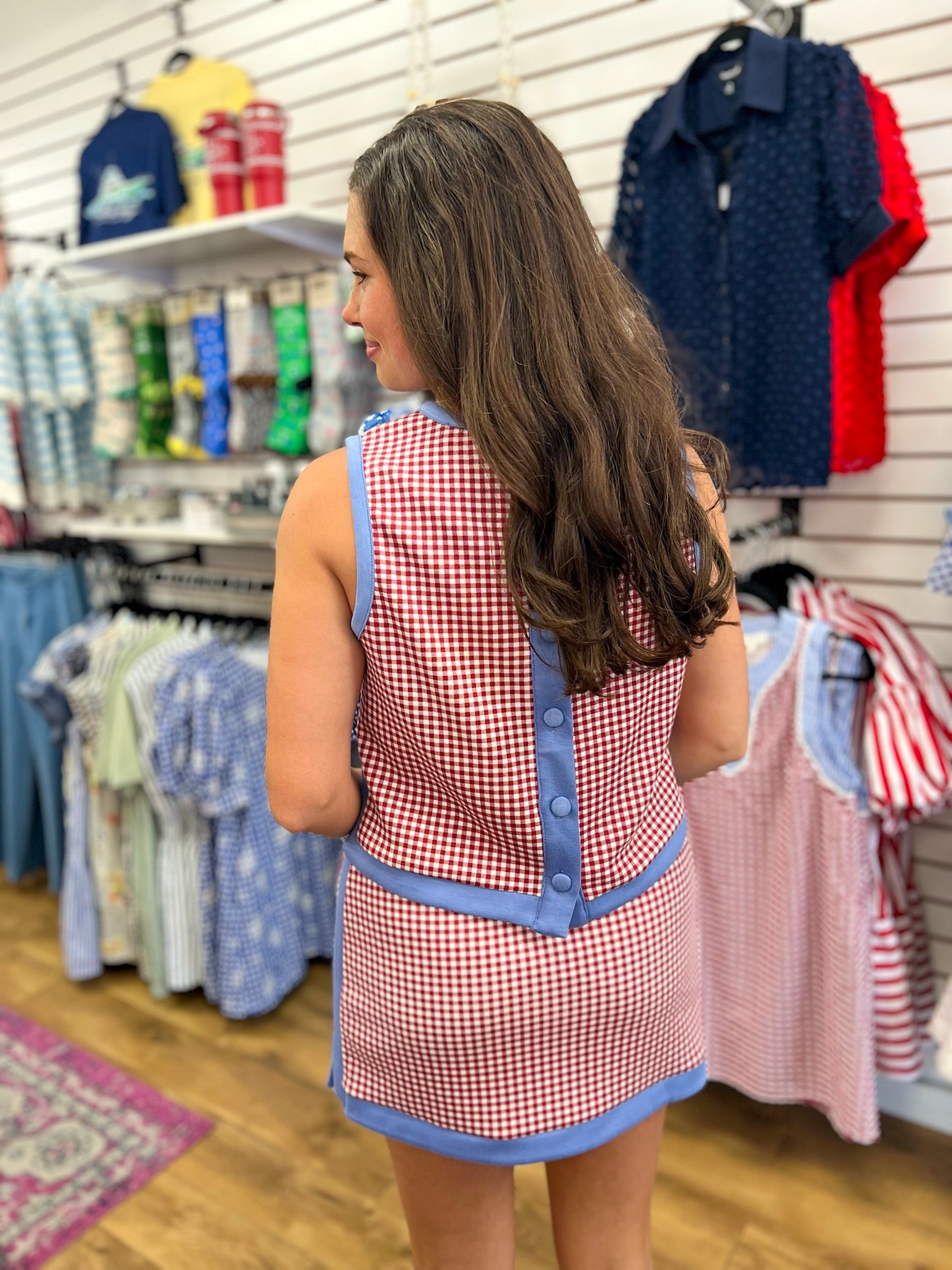 Red Gingham Sleeveless Skort Set with Pockets - A'Bekah's Boutique
