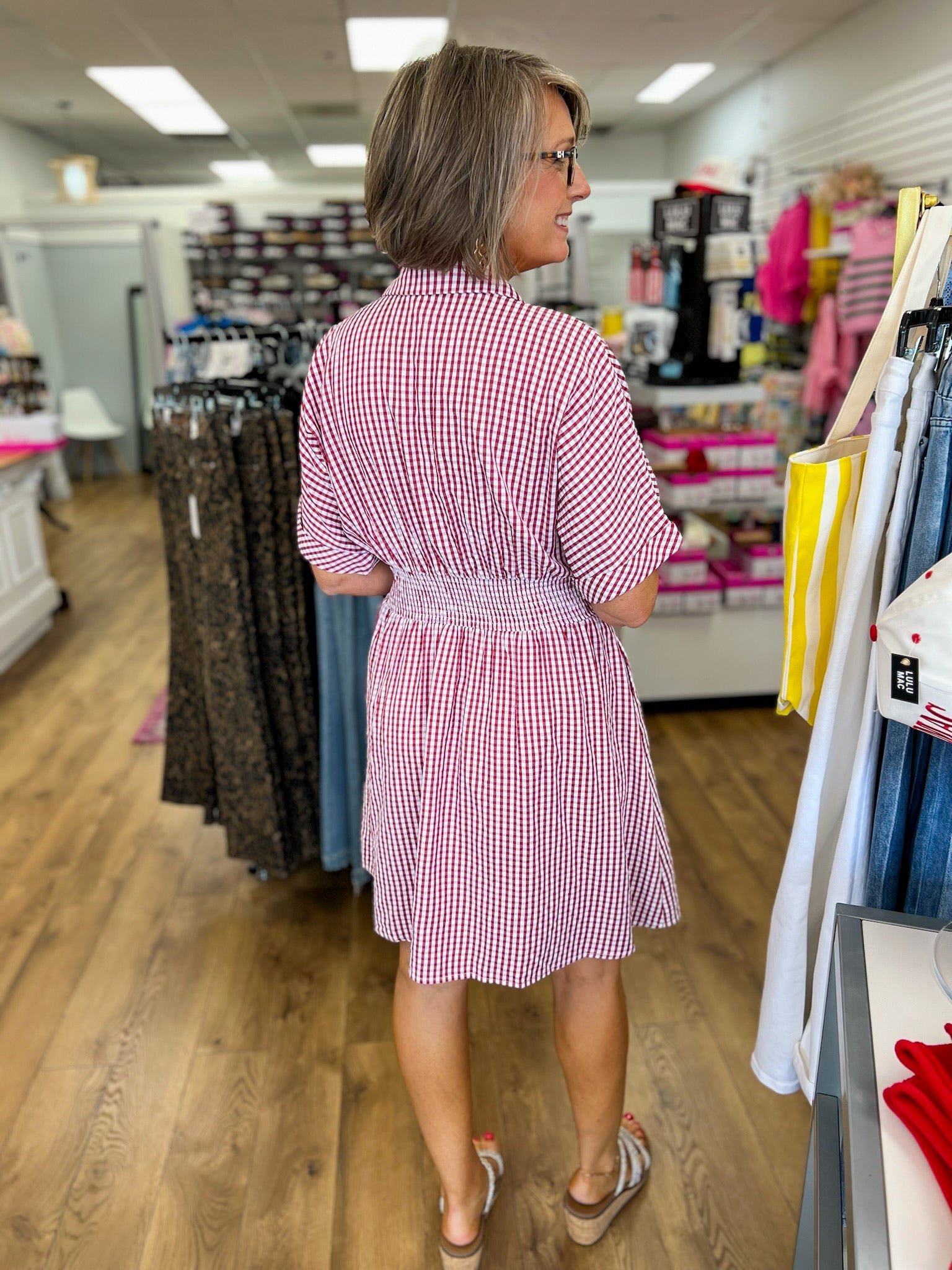 Red Gingham Waist Pintuck Dress with Pockets - A'Bekah's Boutique