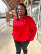 Red Joyful Velvet Patch Luxe Long Sleeve Pullover (C) - A'Bekah's Boutique