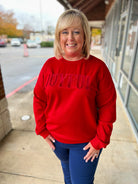 Red Joyful Velvet Patch Luxe Long Sleeve Pullover (C) - A'Bekah's Boutique