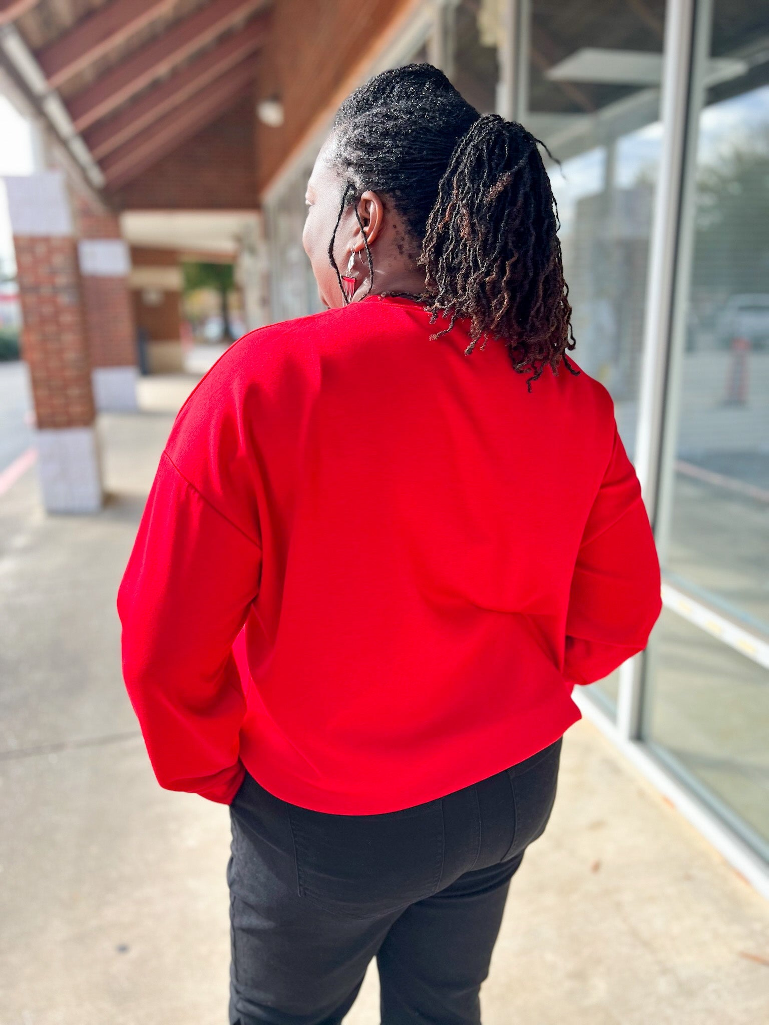 Red Joyful Velvet Patch Luxe Long Sleeve Pullover (C) - A'Bekah's Boutique