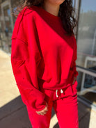 Red Long Sweatsuit Set with Star Patch Details - A'Bekah's Boutique