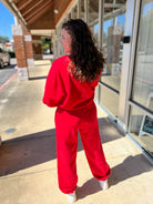 Red Long Sweatsuit Set with Star Patch Details - A'Bekah's Boutique