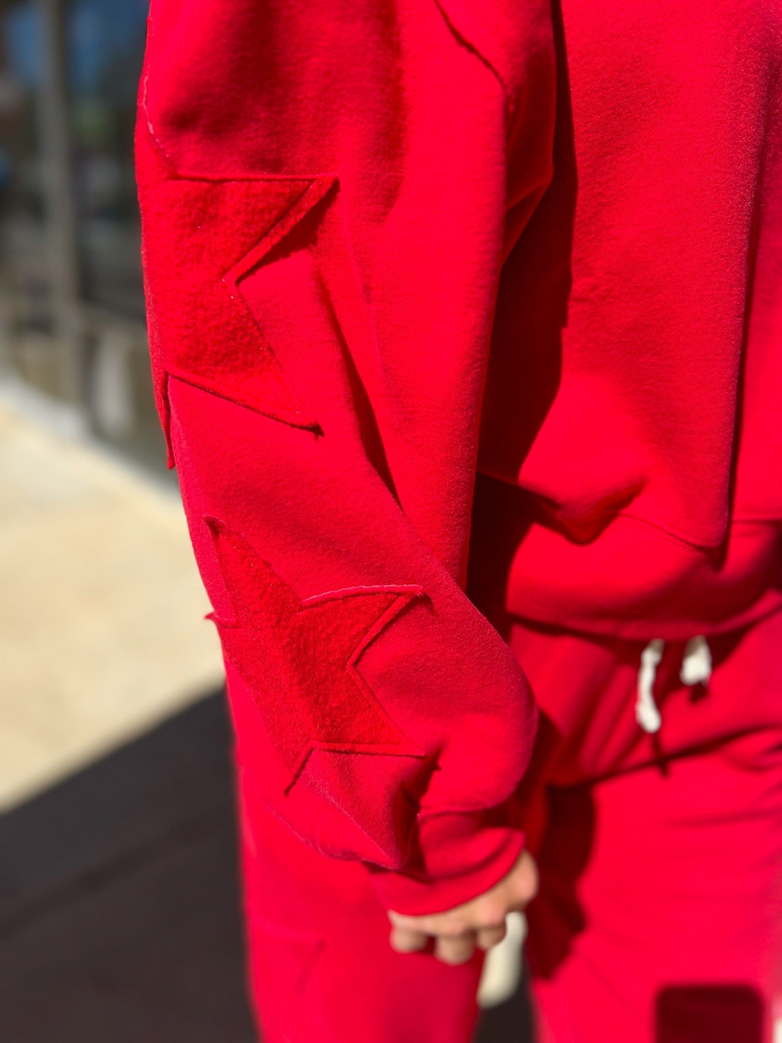Red Long Sweatsuit Set with Star Patch Details - A'Bekah's Boutique