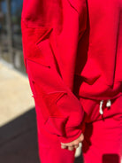 Red Long Sweatsuit Set with Star Patch Details - A'Bekah's Boutique