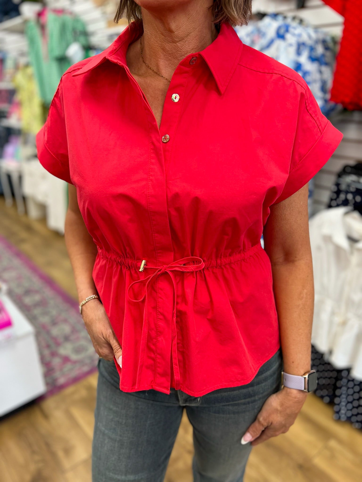 Red Peplum Top with Drawstring Waist - A'Bekah's Boutique