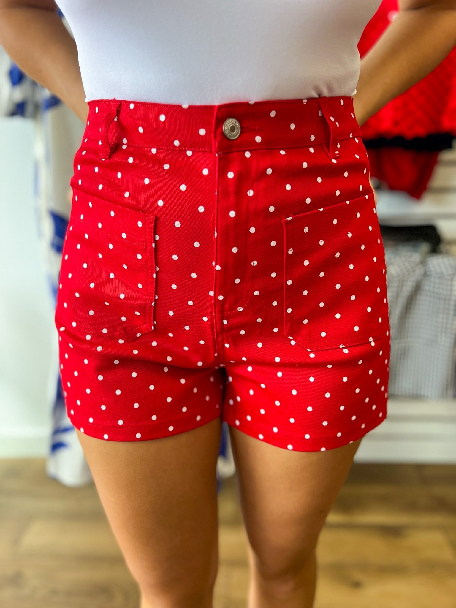 Red Polka Dot Shorts with Pockets - A'Bekah's Boutique