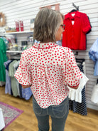 Red Polka Dot Top with Contrast Trim and Puff Sleeves - A'Bekah's Boutique