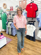 Red Polka Dot Top with Contrast Trim and Puff Sleeves - A'Bekah's Boutique