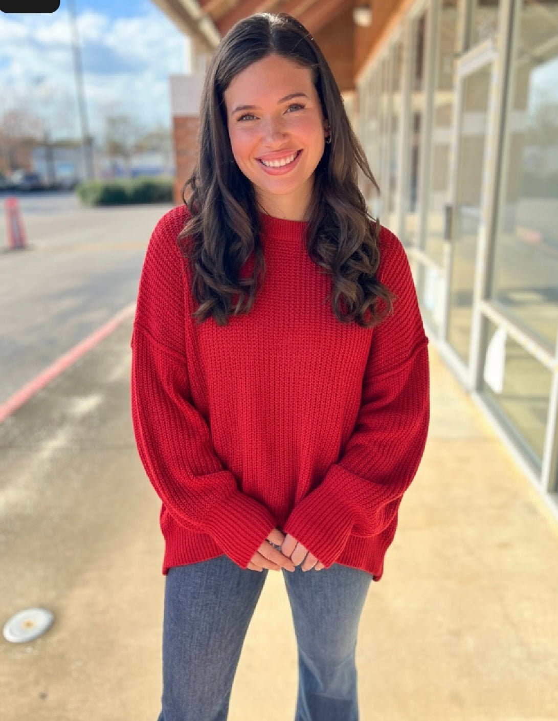 Red Pullover Long Sleeve Sweater with Mock Neck - A'Bekah's Boutique