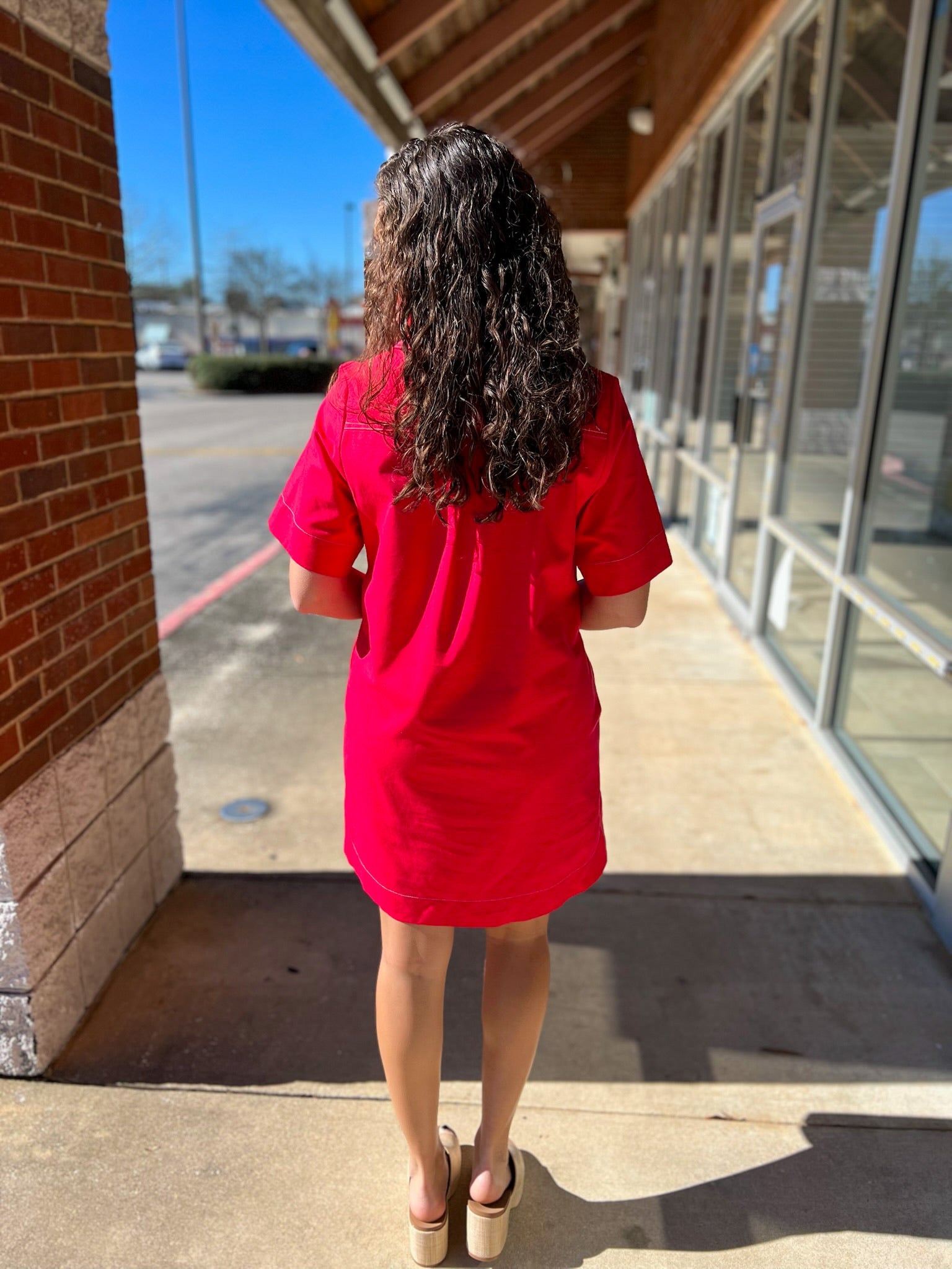 Red Short Sleeve Button Up Dress with Pockets - A'Bekah's Boutique
