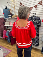 Red Short Sleeve Top with Contrast Details - A'Bekah's Boutique