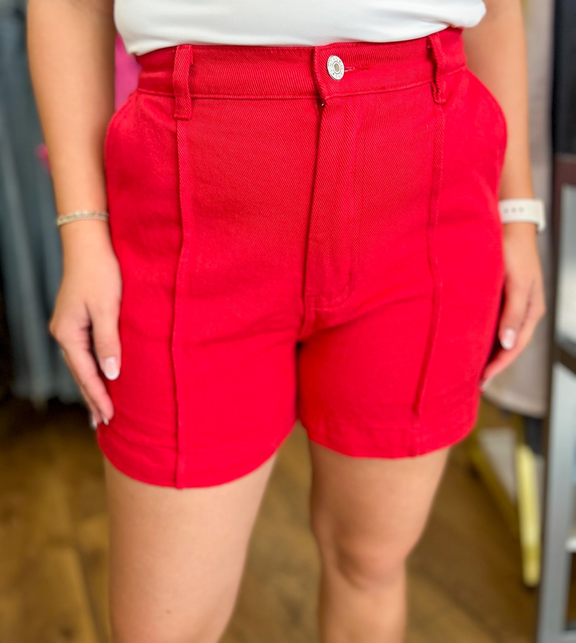 Red Shorts with Front Seam Detail - A'Bekah's Boutique