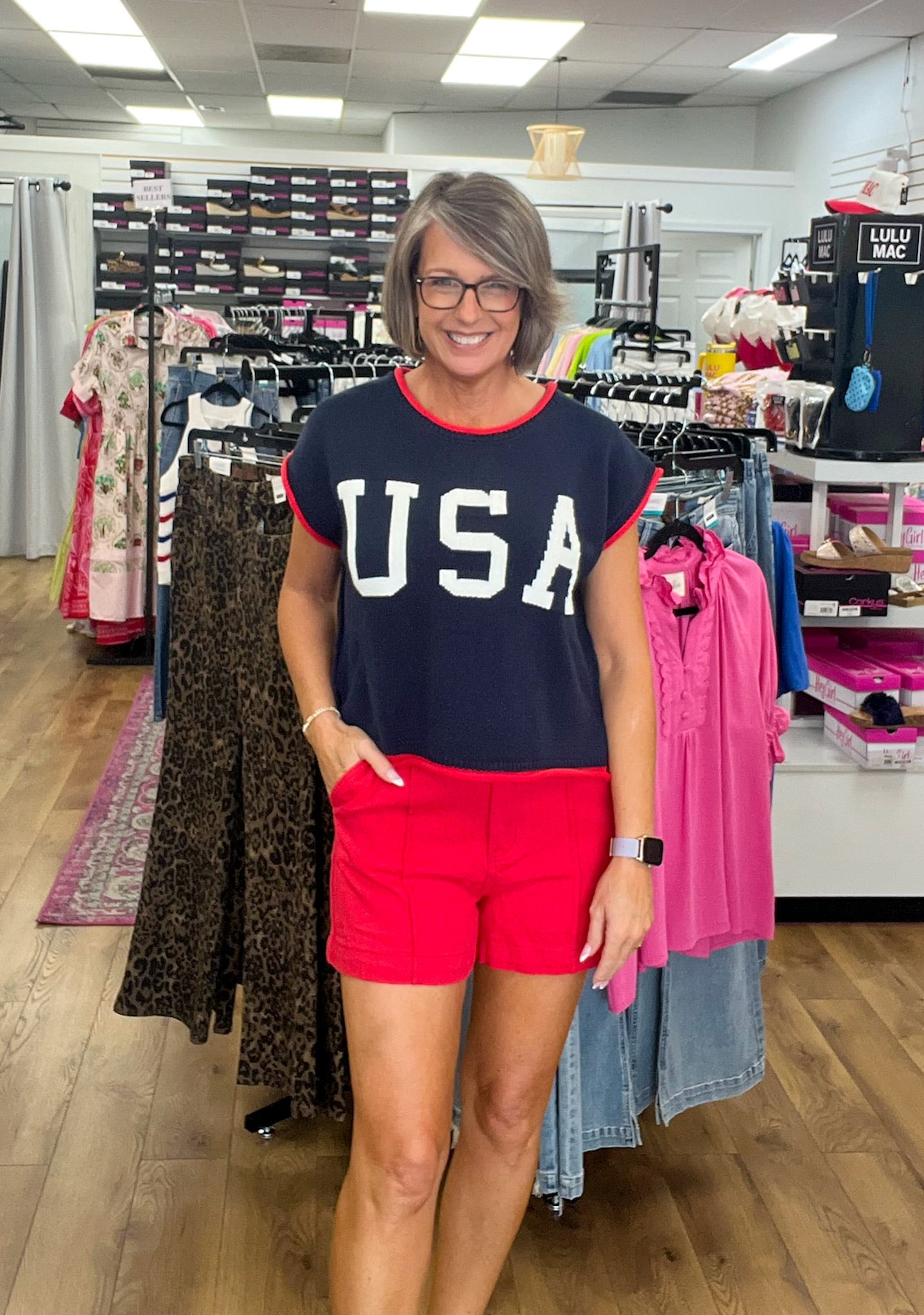 Red Shorts with Front Seam Detail - A'Bekah's Boutique