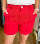 Red Shorts with Front Seam Detail - A'Bekah's Boutique