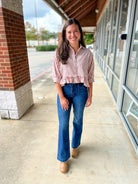 Red Striped Button Up Ruffled Hem Top - A'Bekah's Boutique
