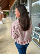 Red Striped Button Up Ruffled Hem Top - A'Bekah's Boutique