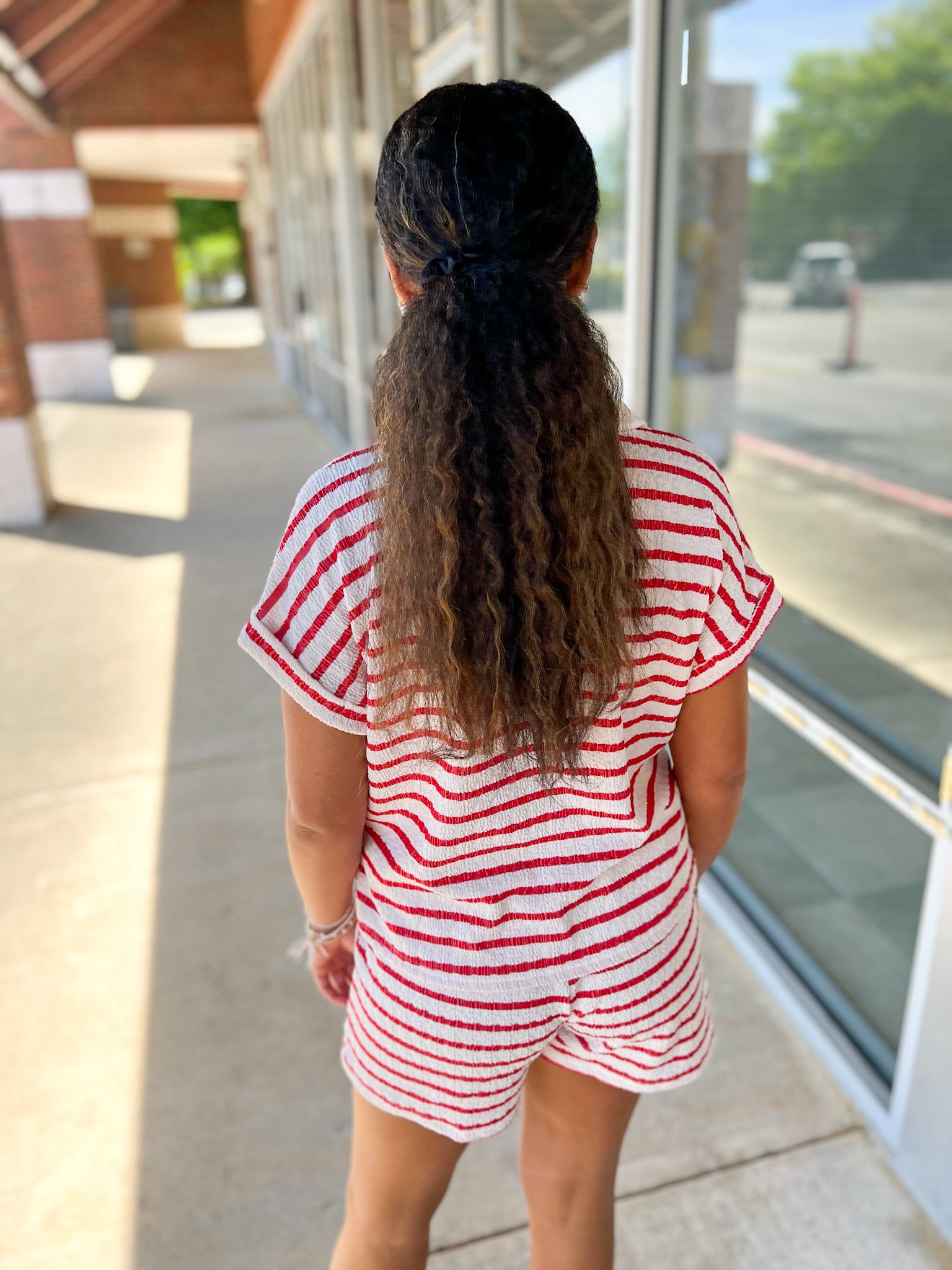 Red Striped Short Sleeve Short Set - A'Bekah's Boutique