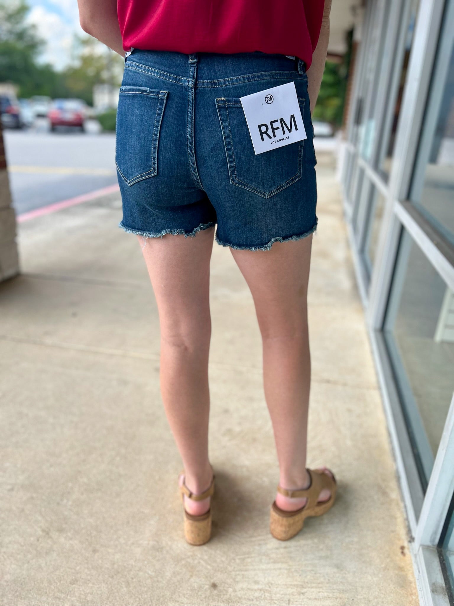 RFM Dark Wash Denim Shorts with Side Slits and Tummy Control - A'Bekah's Boutique