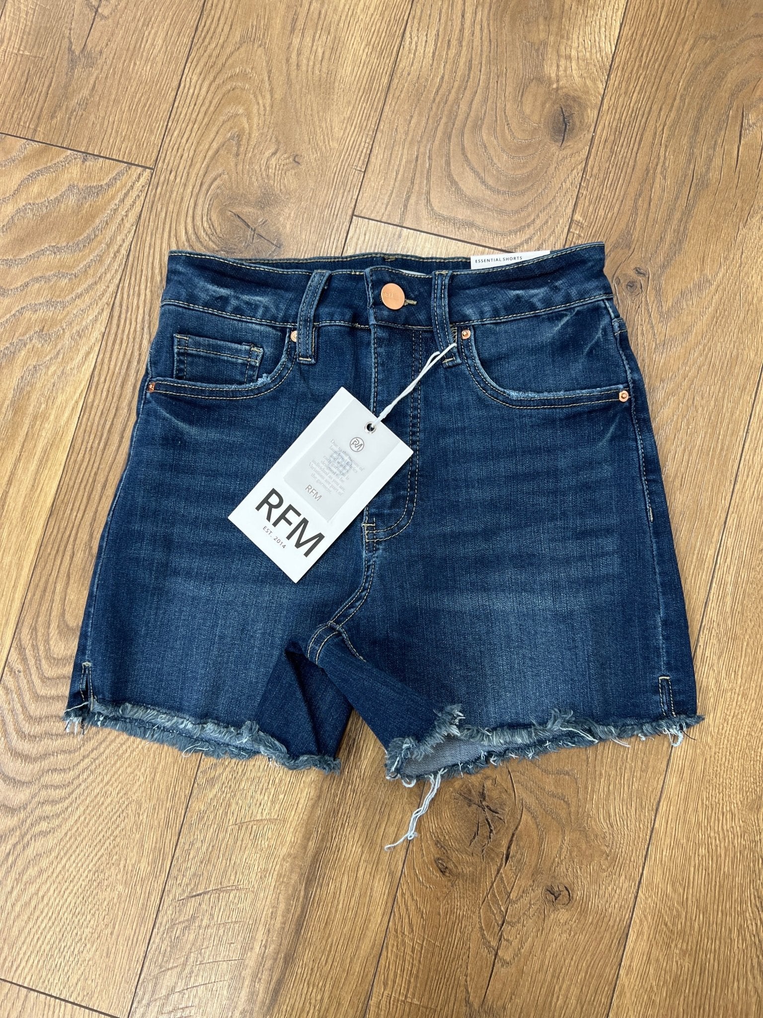 RFM Dark Wash Denim Shorts with Side Slits and Tummy Control - A'Bekah's Boutique