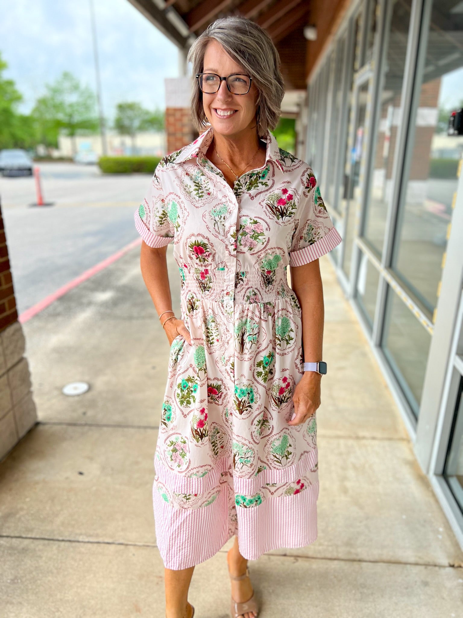 Rose Pink Midi Dress with Smocked Waist and Pockets - A'Bekah's Boutique