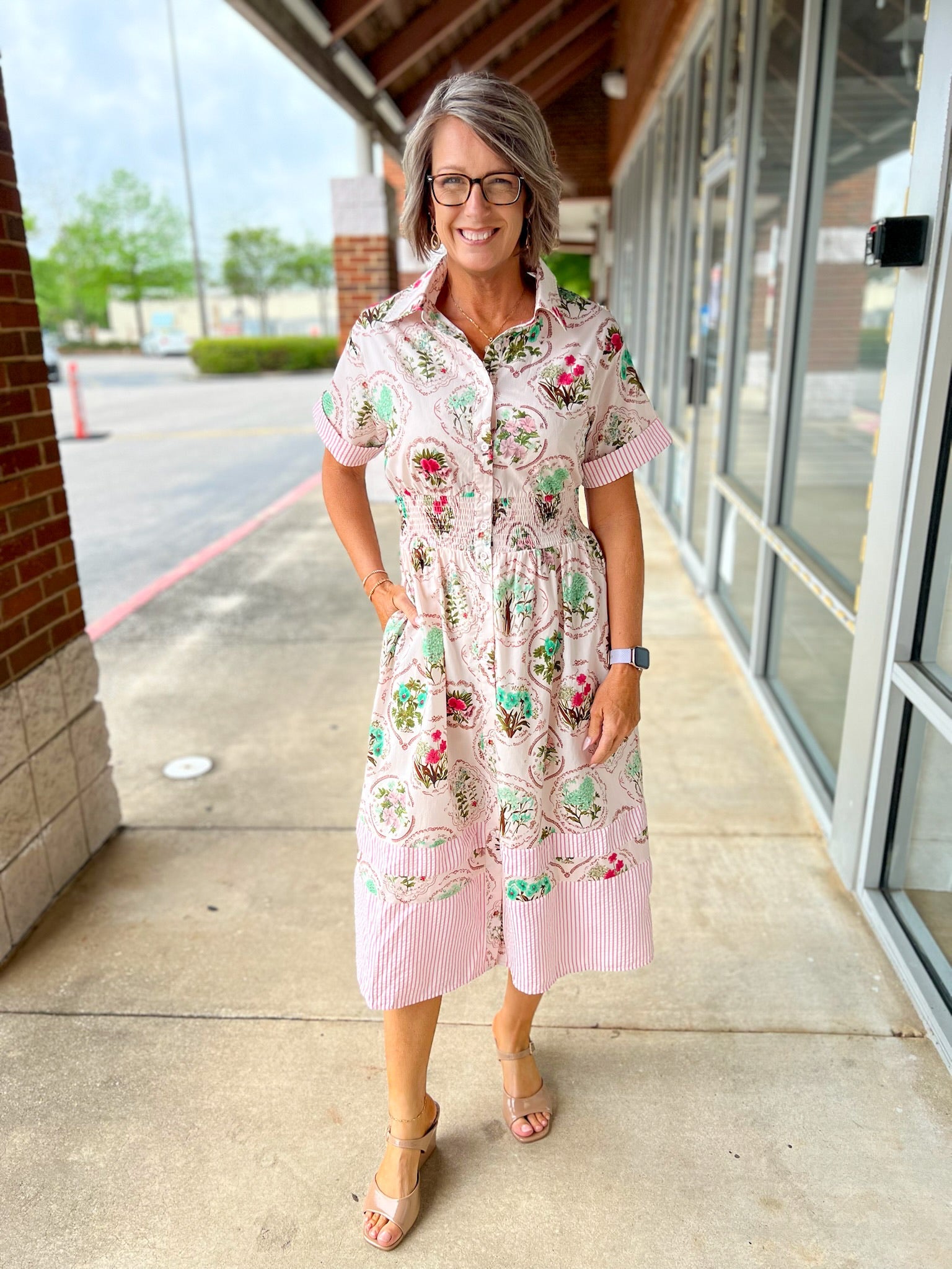 Rose Pink Midi Dress with Smocked Waist and Pockets - A'Bekah's Boutique