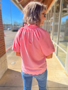 Rose Split V - Neck Short Puff Sleeve Top - A'Bekah's Boutique