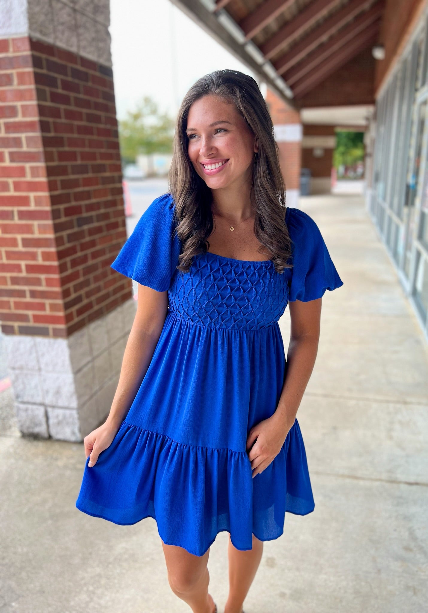 Royal Blue Tiered Dress with Short Bubble Sleeves - A'Bekah's Boutique
