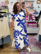Royal Botanical Print Eyelet Midi Dress - A'Bekah's Boutique