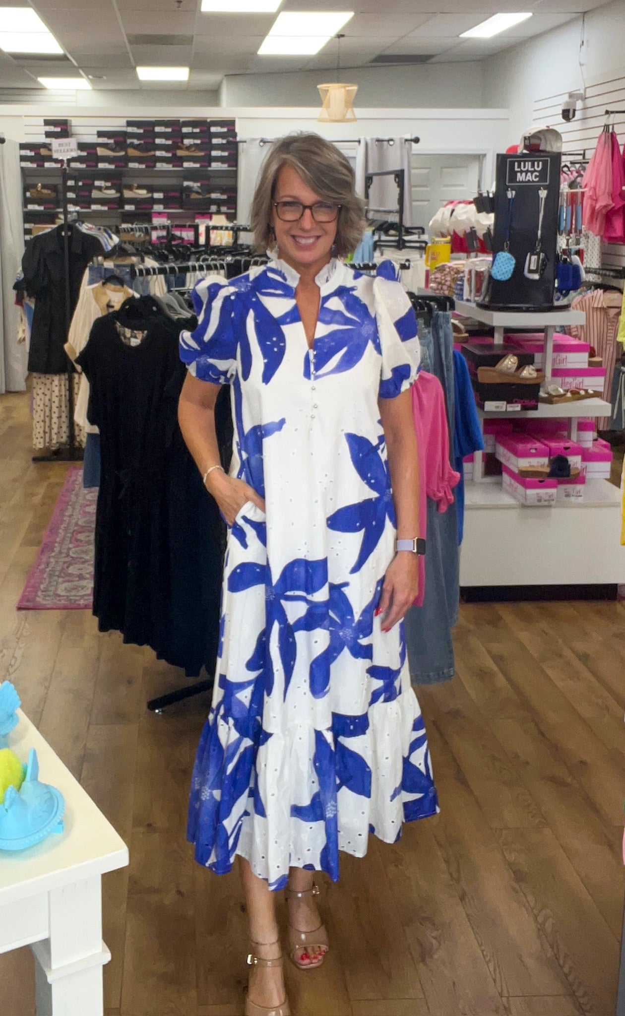 Royal Botanical Print Eyelet Midi Dress - A'Bekah's Boutique
