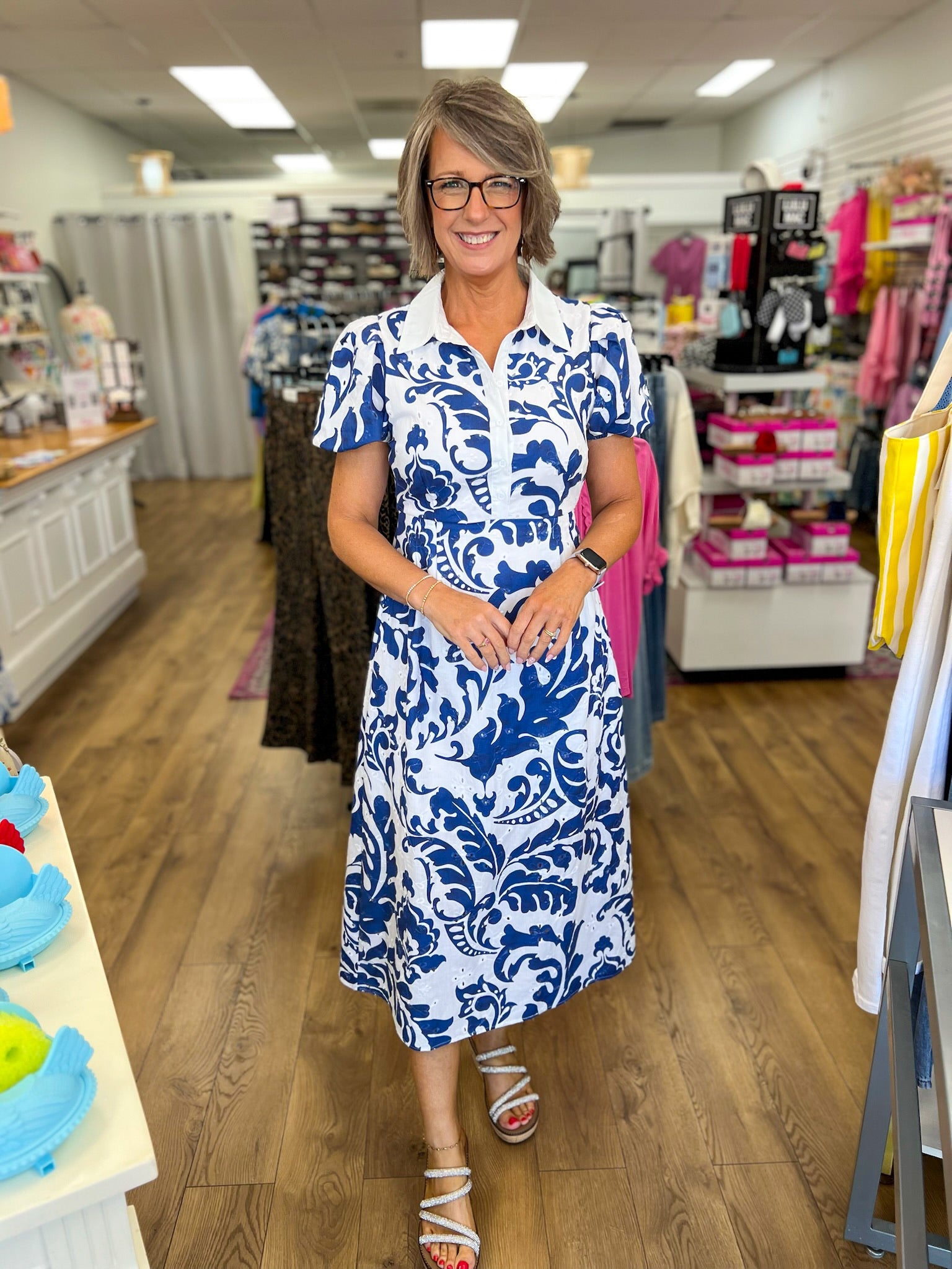 Royal Floral Embroidered Eyelet Midi Dress - A'Bekah's Boutique